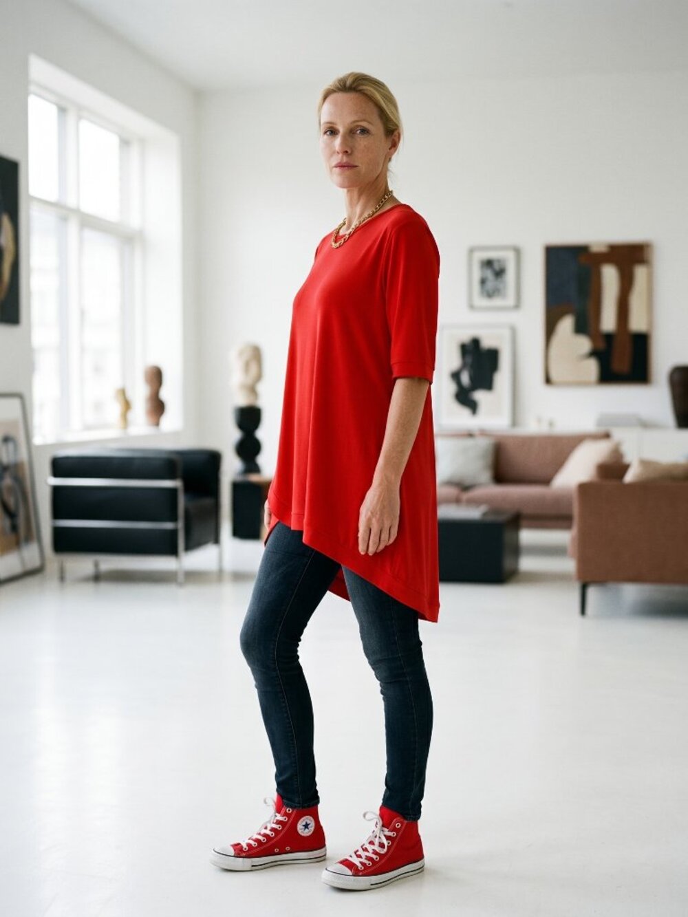 CoCo Bianca Vibrant Red Asymmetric Tunic